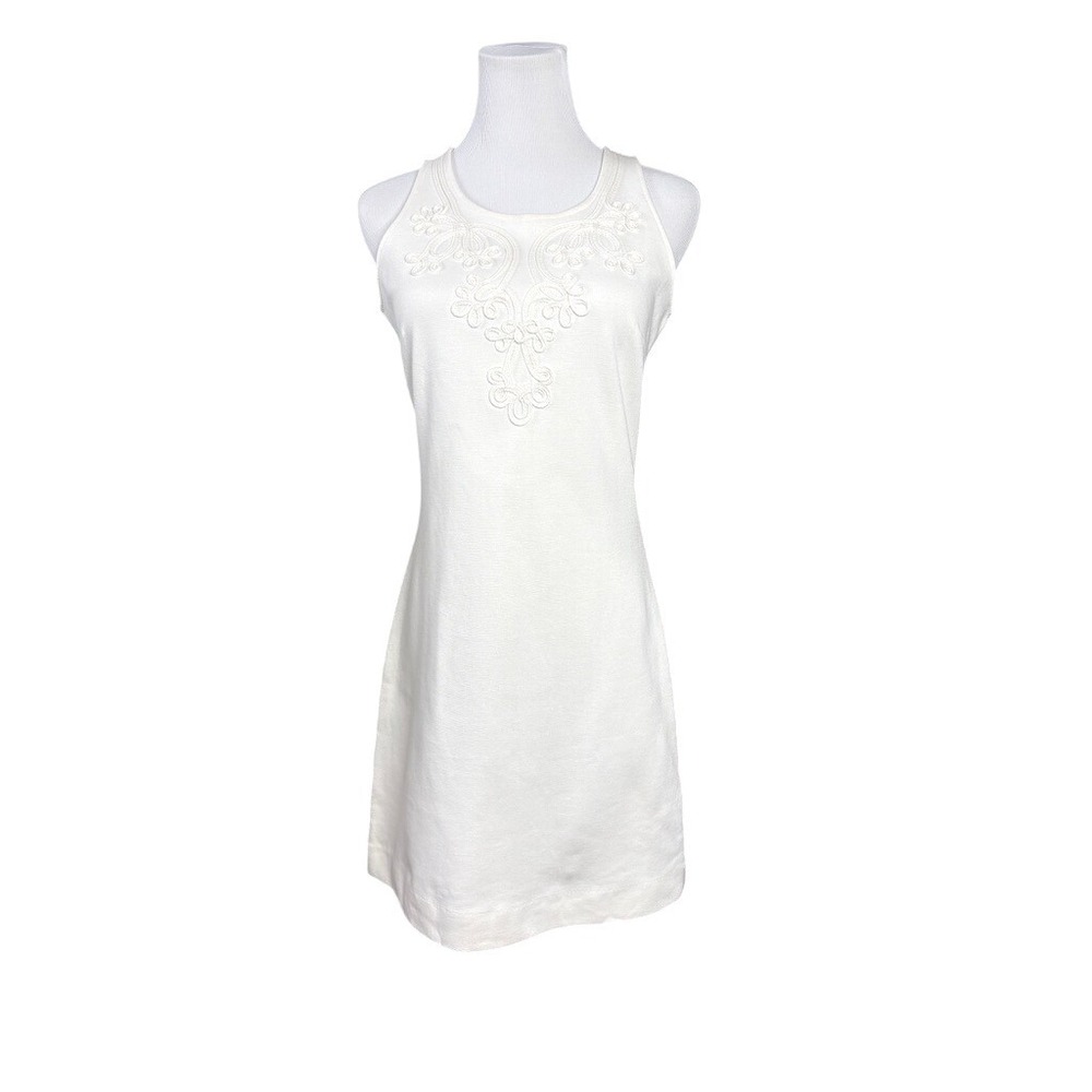 Lilly Pulitzer Foster Pique Textured Cotton Shift Dress SMALL White Embroidered